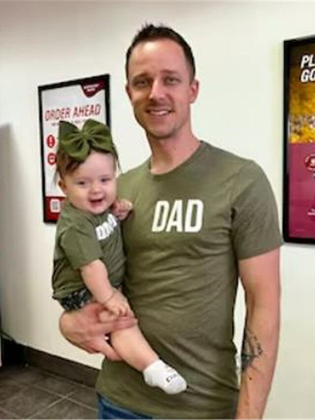  Dad and Daughter T shirt Tops Street Letter Print Army Green Short Sleeve 3D Print Active Matching Outfits / Spring / Summer / Casual
