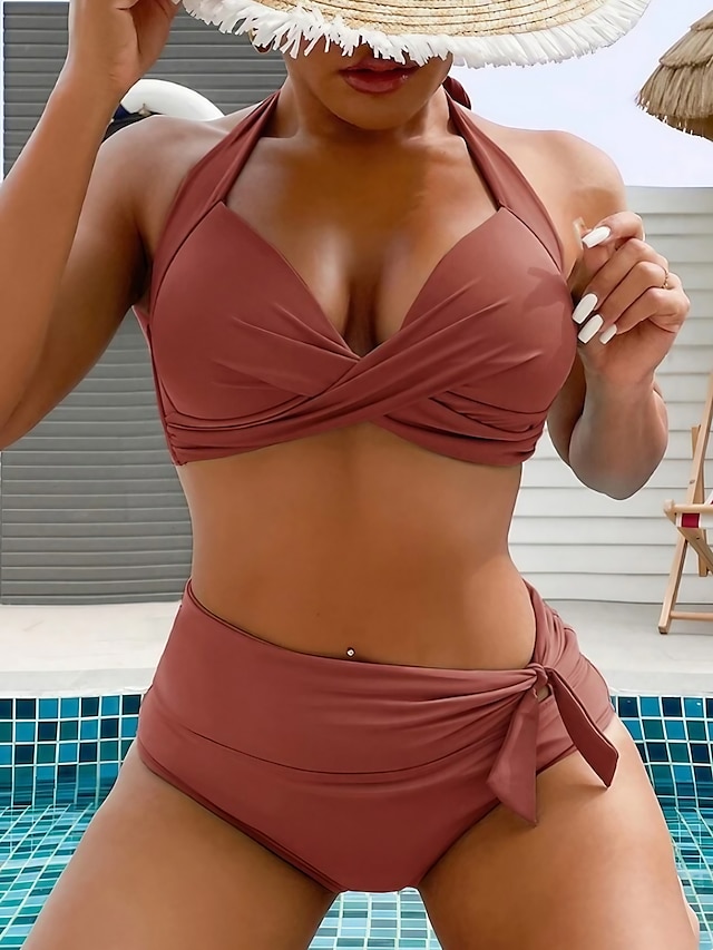  Women's High Waisted Brown Sexy Bikini 2 Piece Swimwear