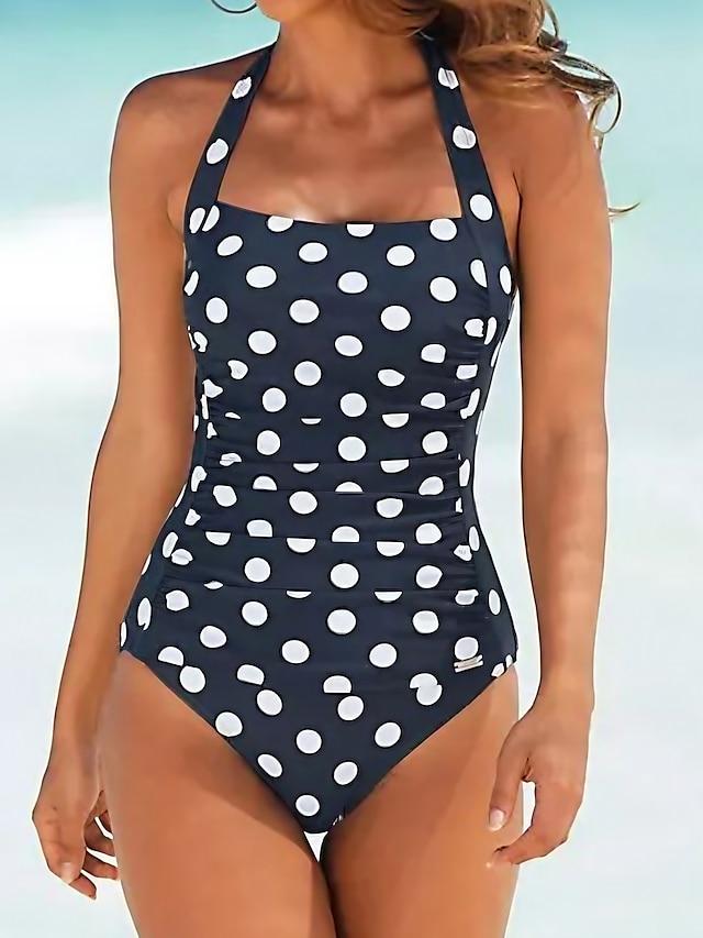  Navy Blue Polka Dot Monokini Swimwear for Women
