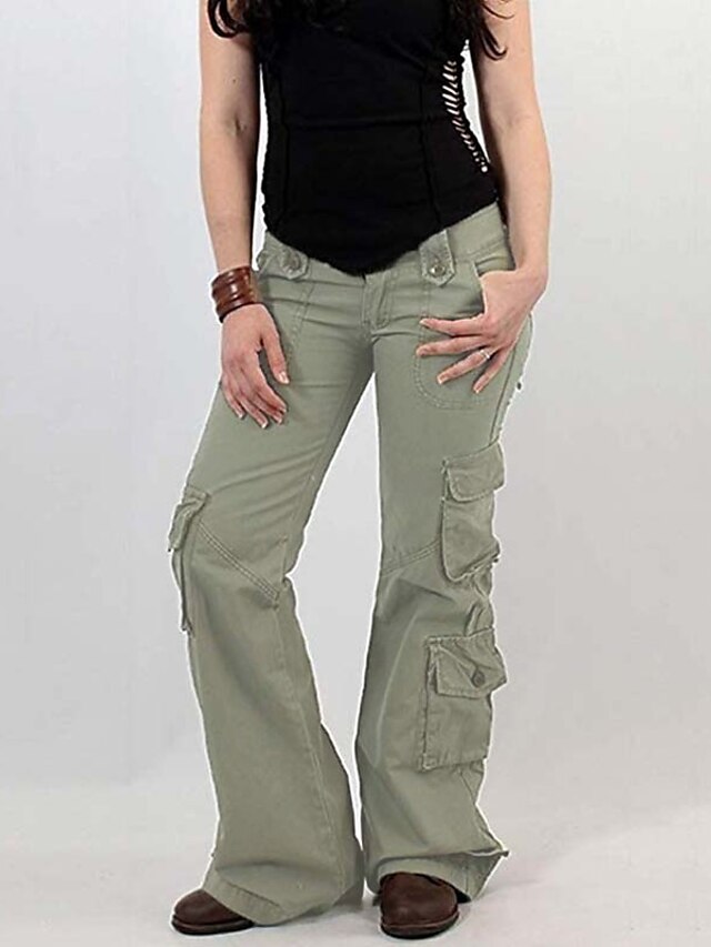  Mujer Fresco Pantalones Mezcla de Algodón Moda Media cintura Casual Longitud total Microelástico Plano Comodidad Gris S