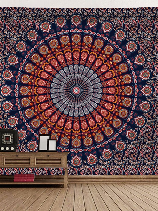  mandala boheme væg tæppe gardin dekorativt tæppe hængende hjem soveværelse stue sovesal dekoration boho hippie psykedelisk blomster blomst lotus indisk