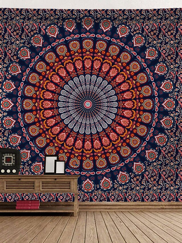  mandala boheme væg tæppe gardin dekorativt tæppe hængende hjem soveværelse stue sovesal dekoration boho hippie psykedelisk blomster blomst lotus indisk