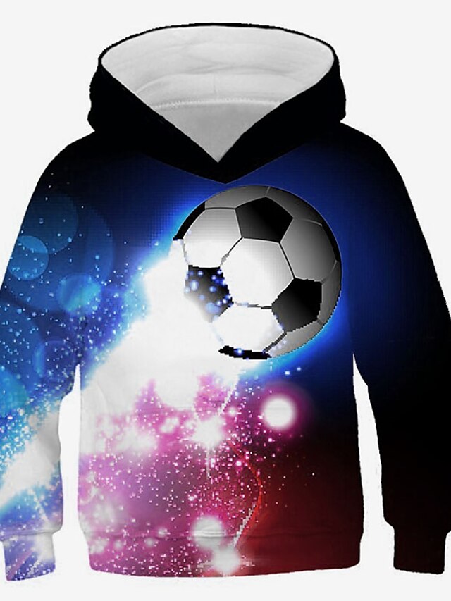  Boys 3D Football Hoodie Long Sleeve 3D Print Spring Fall Winter Active Streetwear Polyester Kids 3-12 Years Outdoor Daily