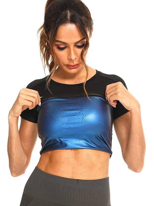  Women's Crew Neck Yoga Top Solid Color Silver Blue Yoga Fitness Gym Workout Tee Tshirt Top Short Sleeve Sport Activewear Stretchy Quick Dry Moisture Wicking Weight Loss