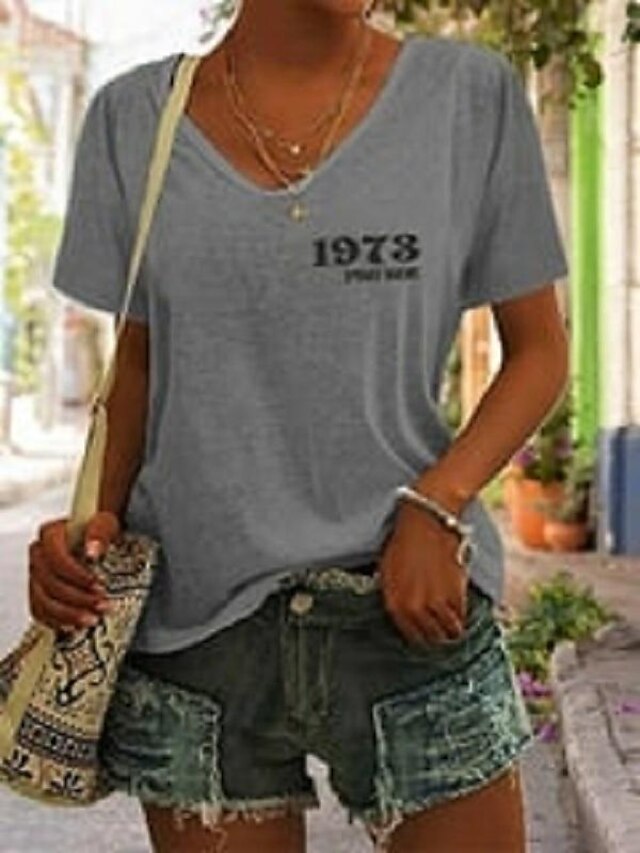  Damen T Shirt Grau Bedruckt Buchstabe Rücksichtslos Täglich Kurzarm Rundhalsausschnitt Basic Standard S