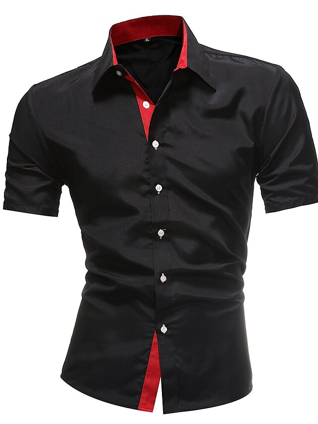  Men's Shirt Solid Color Collar Street Daily Short Sleeve Tops Casual Breathable Comfortable Navy Black Red White / Machine wash / Wash separately / Washable / Holiday / Work