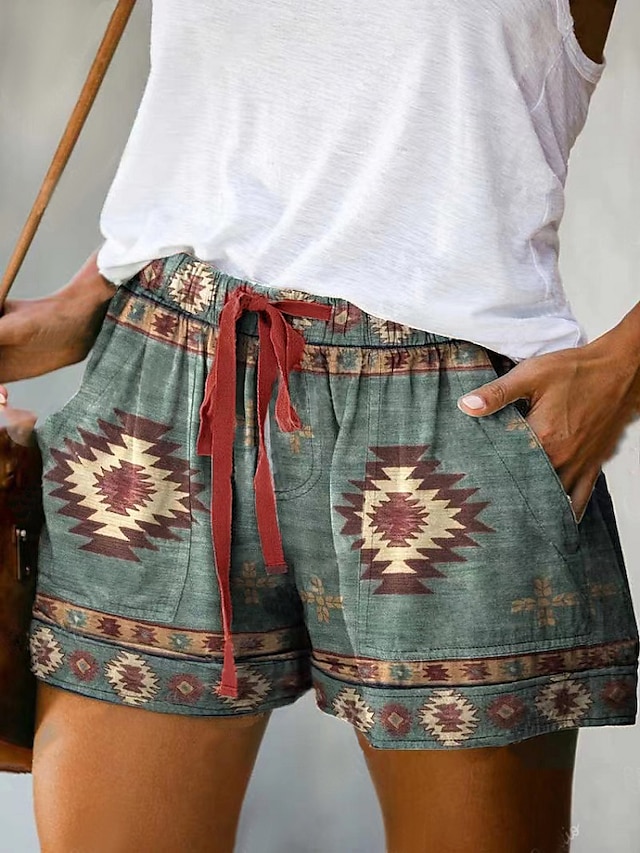  Boho Ethnic Mid Waist Women's Shorts in Various Colors