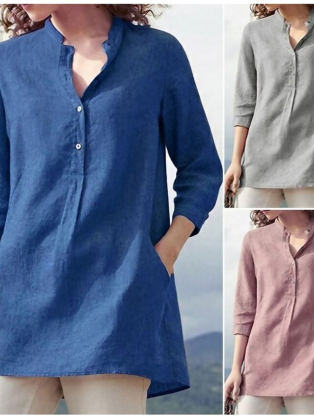  blusas casuais femininas com botões frontais leves decote em v manga longa blusas sólidas/listradas camisas urbanas casuais soltas para o dia a dia feminino