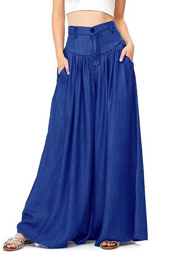  Women's Culottes Wide Leg Normal Cotton Plain Black Blue Oversized Mid Waist Full Length Casual Weekend Summer Spring &  Fall