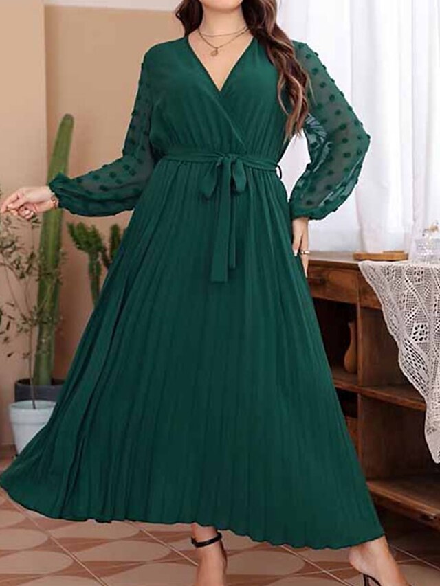  Women's Plus Size Solid Color Holiday Dress V Neck Long Sleeve Casual Fall Spring Daily Holiday Maxi long Dress Dress