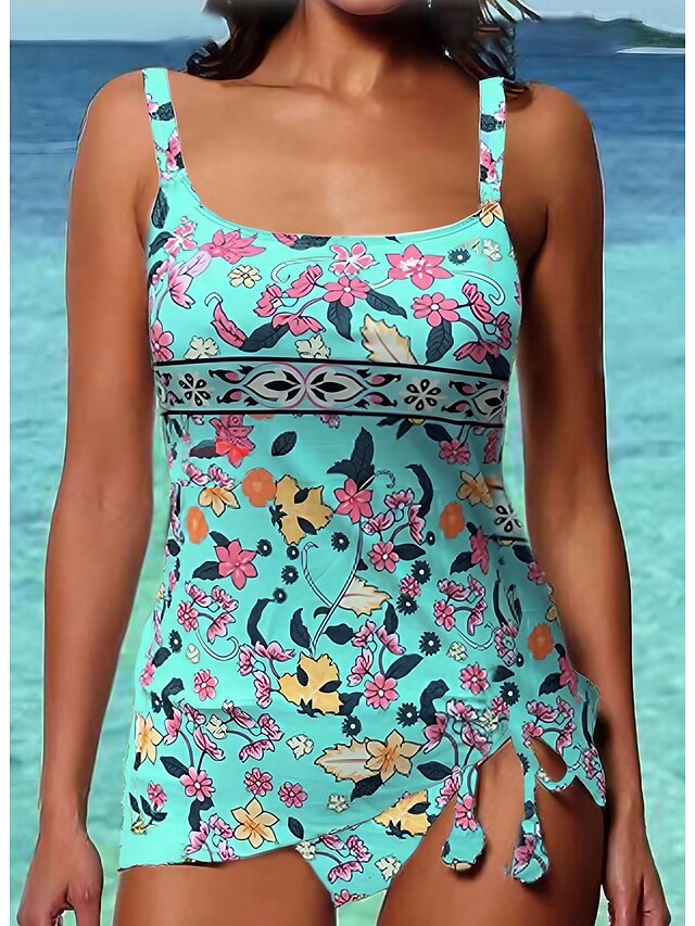  Women's Swimwear Tankini 2 Piece Normal Swimsuit Ruched Floral Print Strap Vacation Sexy Bathing Suits