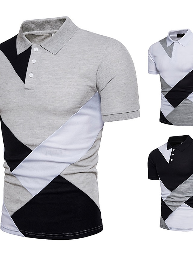  Men's Collar Polo Shirt Shirt Collar Color Block White Black Light Grey Tops