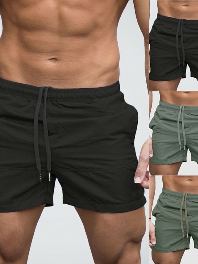  Men's Quick Dry Solid Board Shorts with Pockets