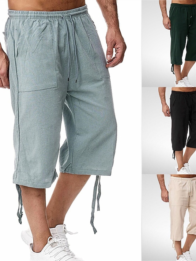  Men's Summer Beach Capri Pants in Linen Cotton Blend
