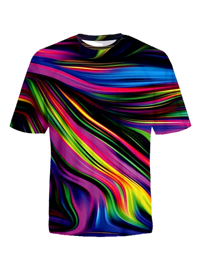  Men's T shirt Tee Shirt Tee Graphic Abstract Round Neck Blue Gold Rainbow Red 3D Print Daily Short Sleeve Print Clothing Apparel Basic Designer Big and Tall / Summer / Summer
