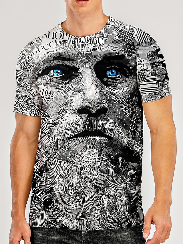  Men's Tee T shirt Tee Shirt Graphic Patterned Human face 3D Print Crew Neck Plus Size Casual Daily Short Sleeve Tops Designer Basic Slim Fit Big and Tall Black / White Green Gray / Summer / Summer
