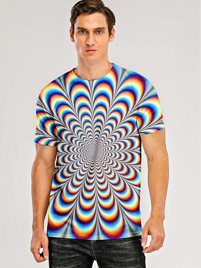  Optical Illusion Mens 3D Shirt For Party | Colorful Summer Cotton | Men'S Tee Graphic Classic Collar Rainbow 3D Print Plus Size Daily Weekend Short Sleeve Clothing Apparel