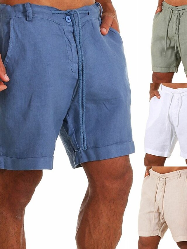  Homens Calção Shorts de linho Shorts de verão Com Cordão Bolso frontal Tecido Respirável Diário Feriado Roupa de rua Básico Preto Branco