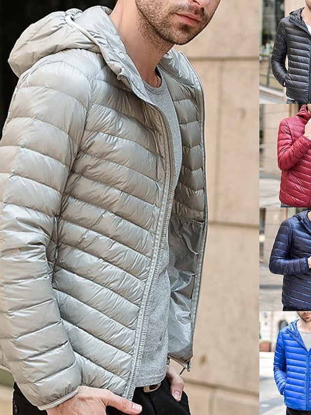  Men's Casual Athleisure Winter Quilted Full Zip Short Cotton Polyester Thermal Warm Waterproof Windproof Lightweight Solid Colored Hooded Black Army Green Burgundy Navy Blue Vest