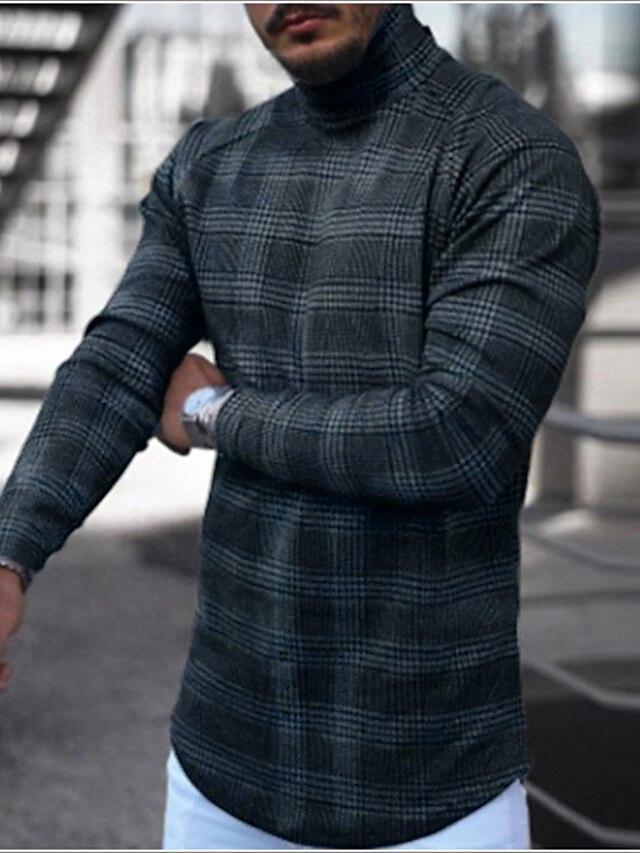  Men's Casual T shirt Lattice Long Sleeve Tops Lightweight Fashion Slim Fit Big and Tall Turtleneck Blue Black Gray