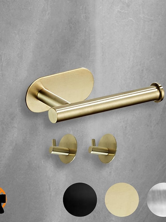  3 PCS Bathroom Hardware Set 3M Strong Viscosity Adhesive Bathroom Accessories Wall Mount Towel Hook Tissue Holder High strength Nail-free Stainless Steel Matte Black Brushed Gold