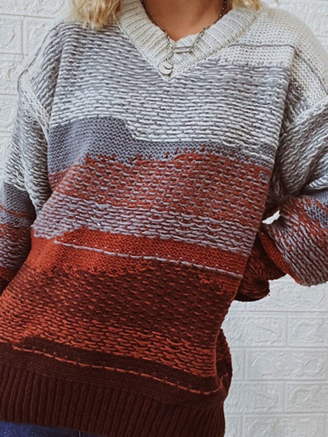  Mulheres Pulôver suéter Saltador Crochê Tricotar Tricotado Decote V Tintura Tie Dye Diário Feriado à moda Casual Inverno Outono Azul Laranja S M L