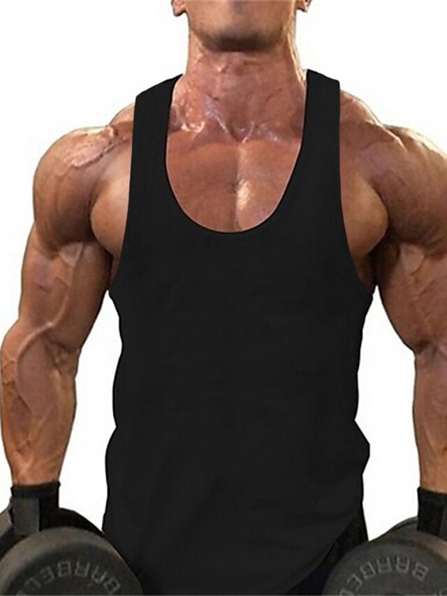  Herre Singleter Vest topp Underskjorte Ermeløs skjorte Rund hals Ensfarget Sport Treningssenter EU / USA størrelse Ermeløs Klær Bomull Muskel