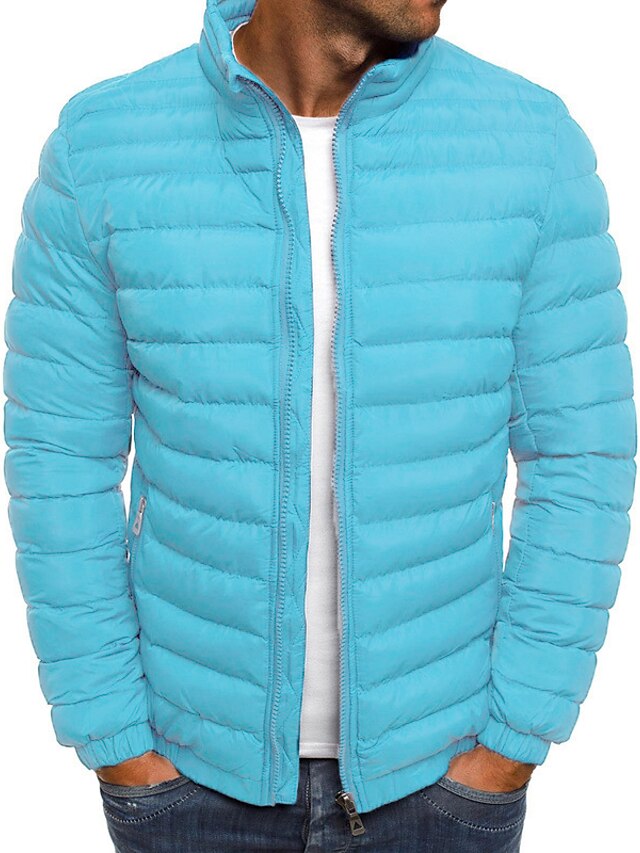  Hombre Abrigo de invierno Chaqueta de Invierno Chaqueta acolchada Cardigan Estilo clásico Casual Templado Invierno Color sólido Bleu Ciel Azul marinero Gran rojo Verde Hierba Chaqueta acolchada