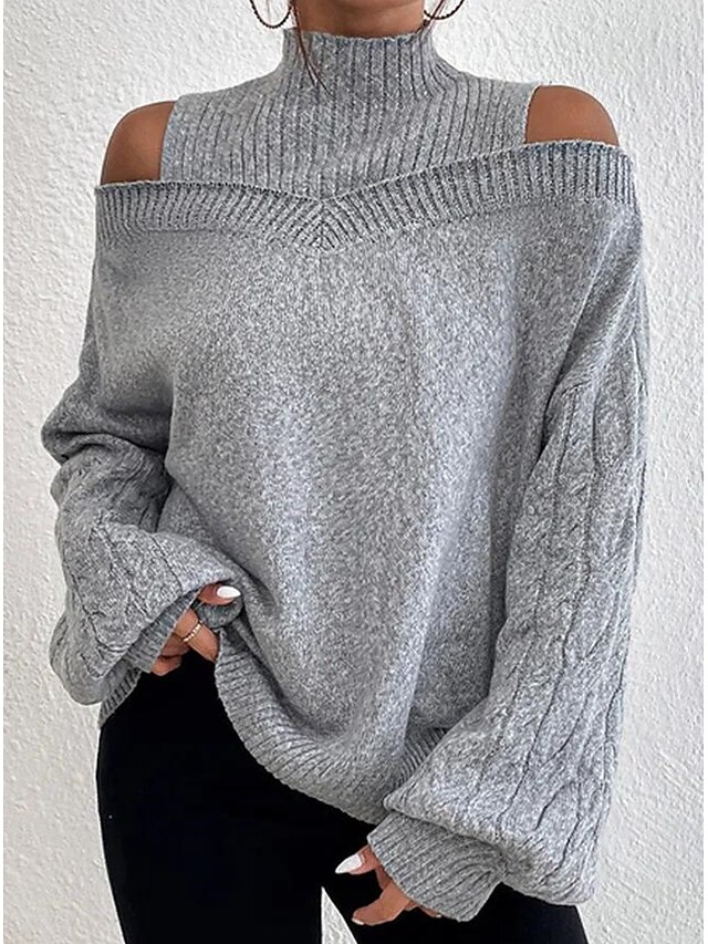  Women's Crochet Knit Turtleneck Pullover Sweater