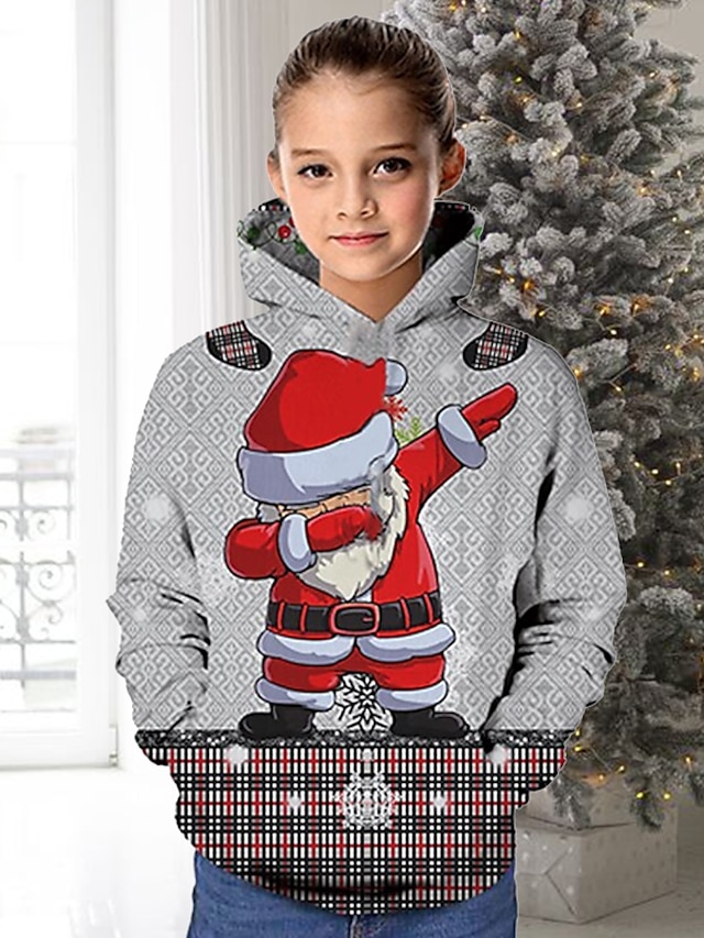  navidad niños chica feo sudadera con capucha y sudadera gráfico regalos de navidad 3d estampado manga larga estampado activo gris