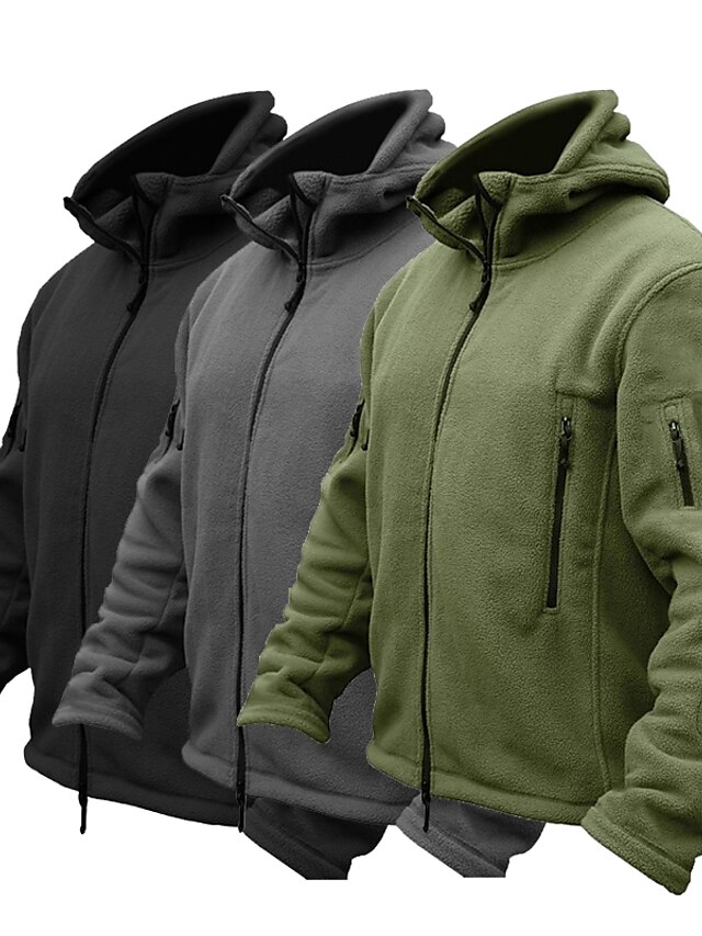  Men's Hoodie Jacket Hiking Fleece Jacket Winter Military Tactical Outdoor Solid Color Thermal Warm Windproof Fleece Lining Breathable Multi Pockets Full Zip Jacket Coat Top Camping Hunting Fishing