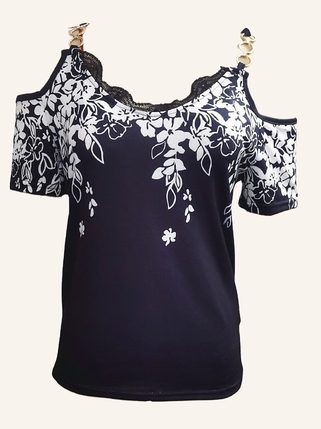  Damen T Shirt Bluse Blumen Weiß Dunkelrot Rosa Langarm mit Riemchen Schulterentlüftungsdesign Täglich Täglich Ausgehen V Ausschnitt Lockere Passform Sommer Frühling Herbst