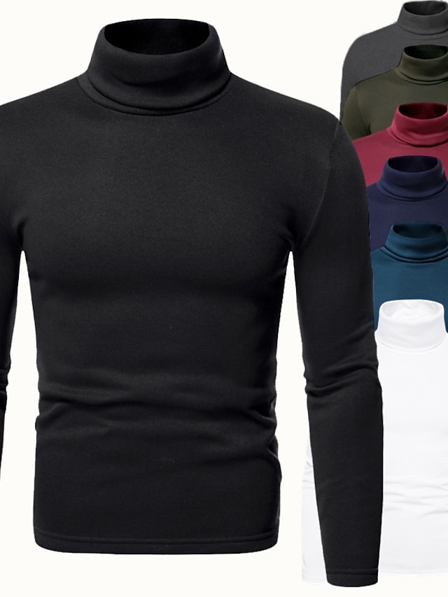  Men's T shirt Tee Turtleneck shirt Long Sleeve Shirt Rolled collar Casual Long Sleeve Clothing Apparel Distressed Essential