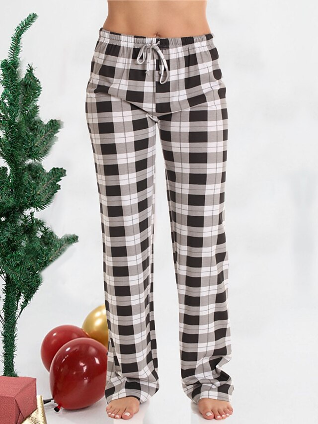  Camisa feminina de algodão de natal feminina pijama xadrez calças pijamas