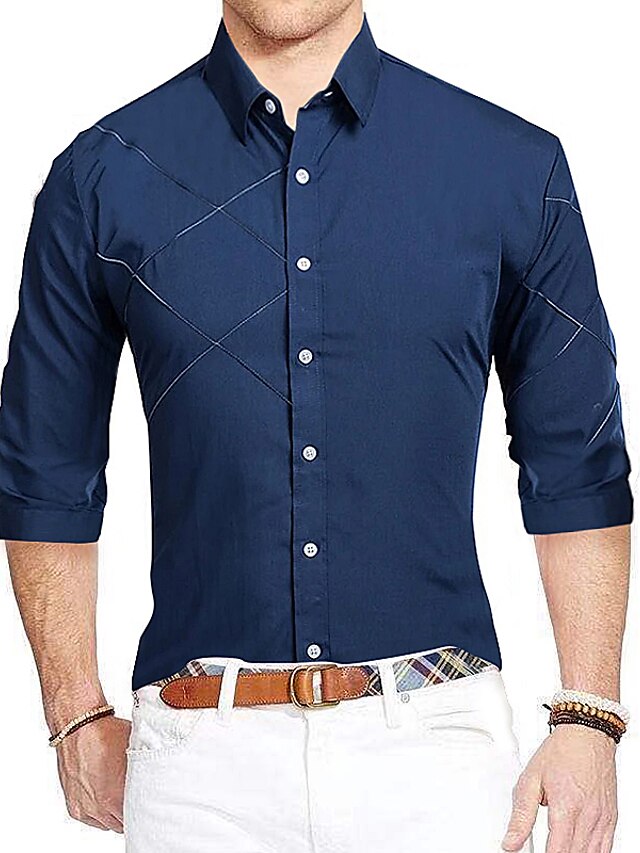  Men's Shirt Dress Shirt Collar Solid Colored White Black Blue Pink Wine Long Sleeve Daily Tops Formal / Spring / Fall
