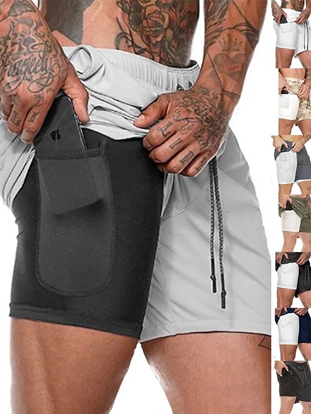  Men's 2 in 1 Gym Shorts with Phone Pocket Quick Dry Activewear