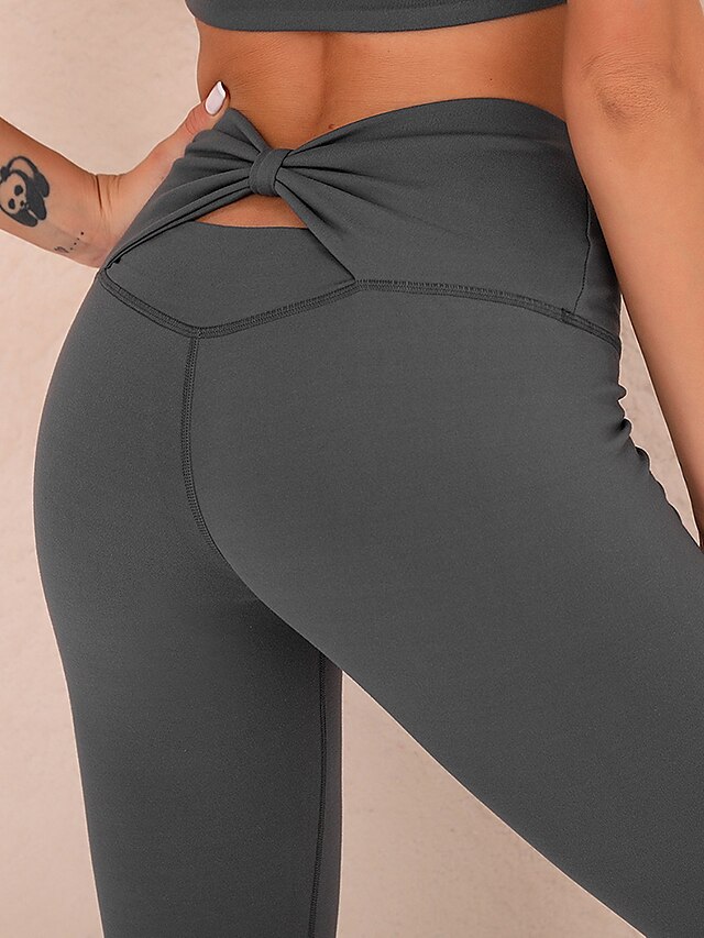  Women's Yoga Pants Tummy Control Butt Lift Quick Dry Cut Out Yoga Fitness Gym Workout High Waist Cropped Leggings Bottoms Army Green Blue Grey Spandex Sports Activewear Skinny High Elasticity