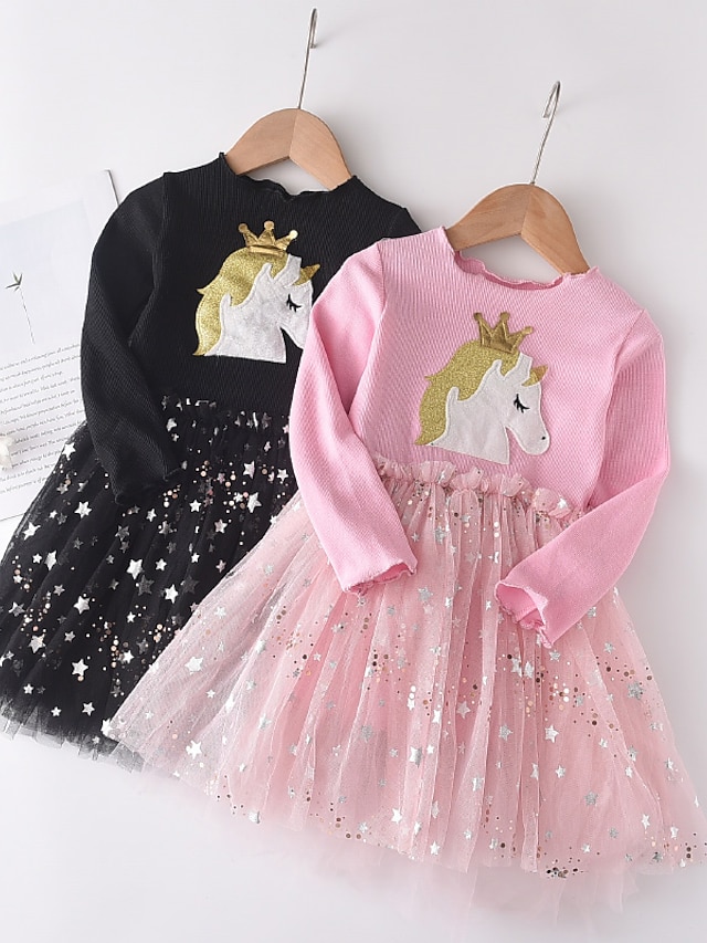  Girls' Cotton Tulle Dress with Sequin Cartoon Detail