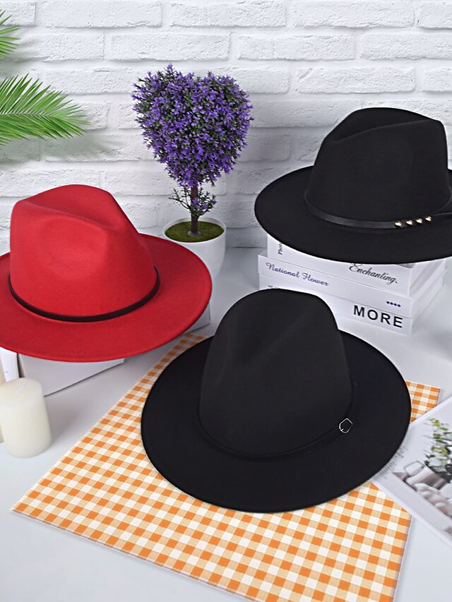  Herren Fedora-Hut Hut mit Krempe Schwarz Rosa Klassisch Basic 1930er Normal Festtage Einfarbig