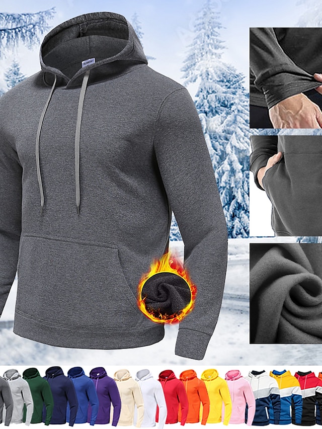  Men's Long Sleeve Hoodie Sweatshirt Top Street Casual Winter Fleece Thermal Warm Breathable Soft Fitness Gym Workout Performance Running Jogging Sportswear Solid Colored Normal White Black Purple Red