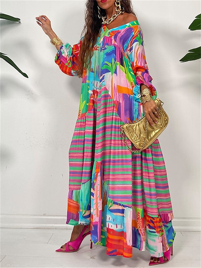  Women's Colorful Geometric Patchwork Maxi Dress