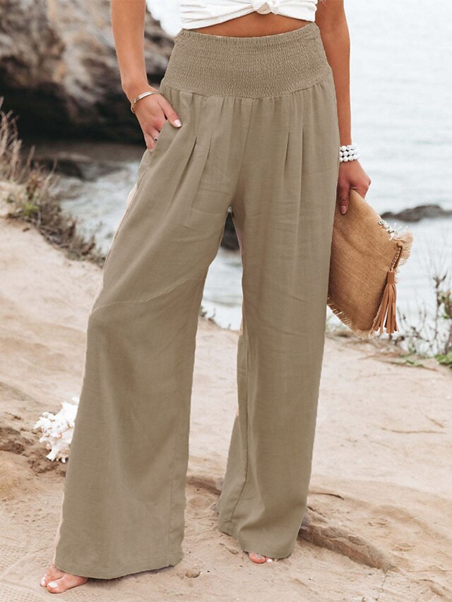  Women's Casual Chinese-Style Wide Leg Cotton Culottes