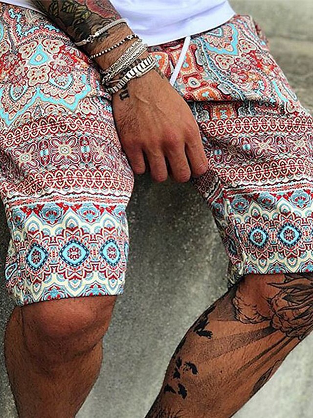  Men's Stylish Graphic Print Bermuda Beach Shorts