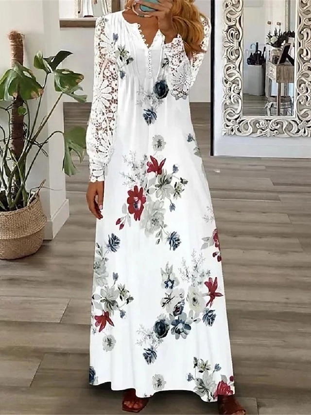  Women's Floral Lace Pleated Maxi Dress