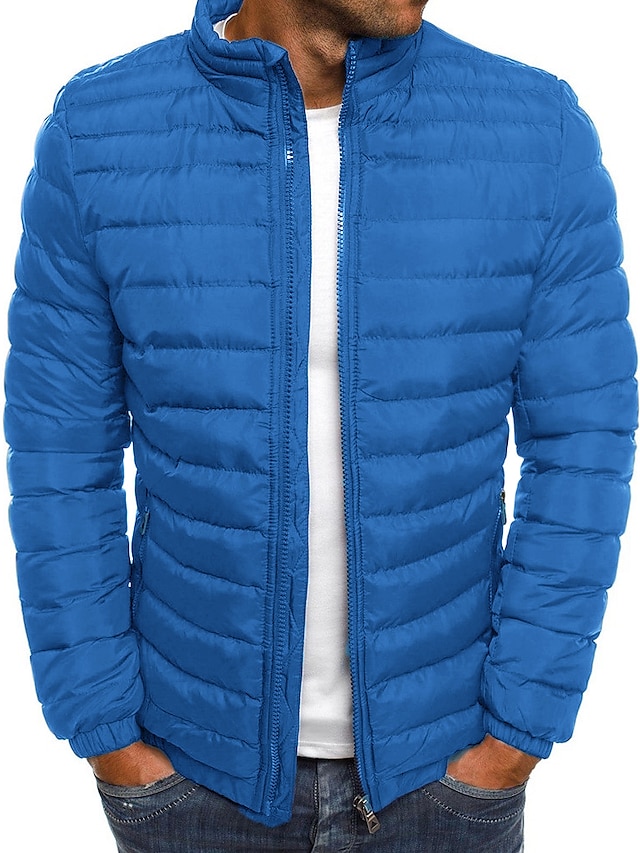  Herren Wintermantel Winterjacke puffer jacket Steppjacke übergangsjacke Klassicher Stil Casual Warm Winter Feste Farbe Hellblau Marineblau Groß Rot Gras-Grün Pufferjacke