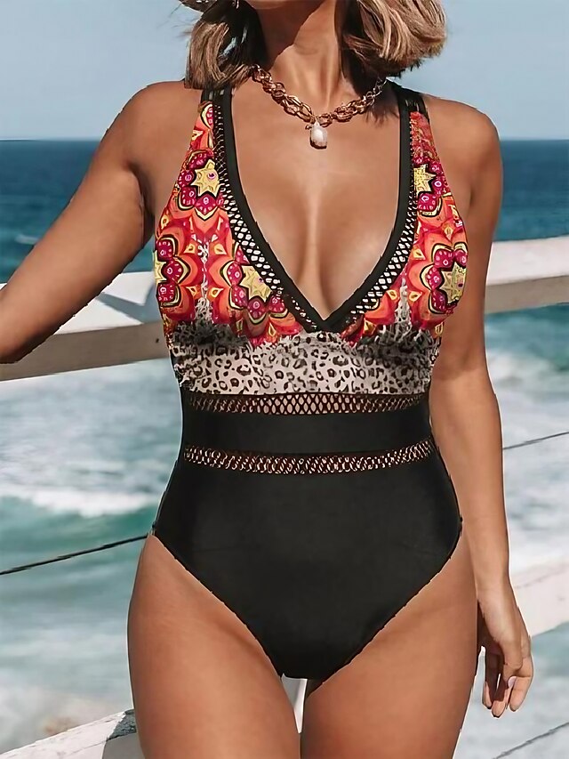  Damen Badeanzug Ein Stück Monokini Normal Bademode Halfter Print Leopard Strandbekleidung Sommer Badeanzüge