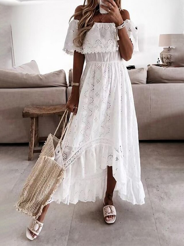  Women's Casual Lace Maxi White Dress
