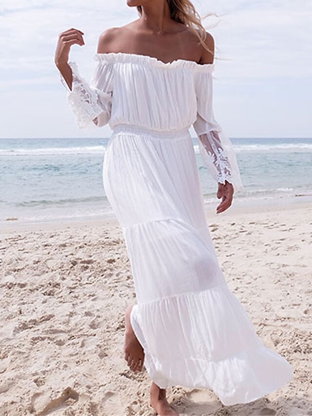  Elegant Off Shoulder Maxi Beach Dress for Women