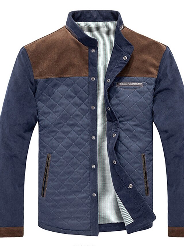  Men's Bomber Jacket Quilted Jacket Padded Button-Down Outdoor Camping & Hiking Climbing Short Jackets Windproof Warm Spring Fall Patchwork Coffee blue White gray blue Puffer Jacket