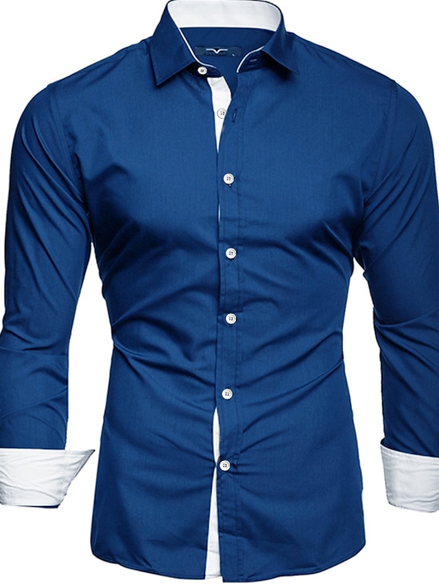  Men's Shirt Dress Shirt Collar Spread Collar Solid Color White Black Navy Blue Royal Blue Red Long Sleeve Plus Size Daily Work Slim Tops Business / Spring / Fall